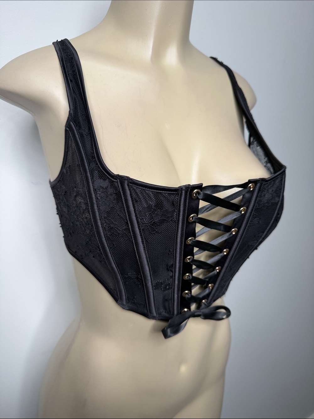 Honey Birdette Black Lace-Up Corset Bralette - Picture 3 of 7